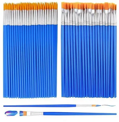 Produktbild von Nylon-Penselensatz - 100 Stück - 50 flache und 50 runde Nylon-Penselen