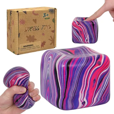 Productafbeelding van Squishy kubus groot - 7 cm - Draaieffect - Knijpspeelgoed tegen stress - Paars