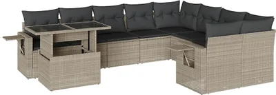 Produktbild von vidaXL 10-tlg. Garten-Sofagarnitur mit Kissen Hellgrau Poly Rattan