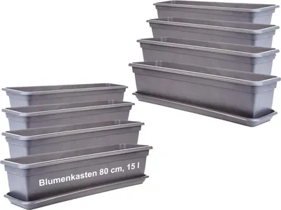 Produktbild von Balkon Blumenkasten 80 cm anthrazit 8er-Set mit Untersetzer wetterfest