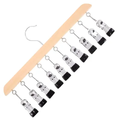 Produktbild von Massiver Holz Kleiderbügel mit 10 Clips für Socken und Hutständer in Naturfarbe