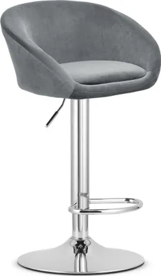 Image de Tabouret De Bar - Leobert - East - Velours Gris/Base Chromée - 53 X 46 X 81-103 Cm