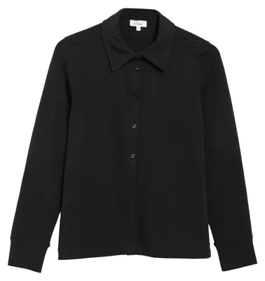 Produktbild von S. Oliver Langarmshirt Relaxed Fit mit Hemdkragen und Manschetten Schwarz Größe 46