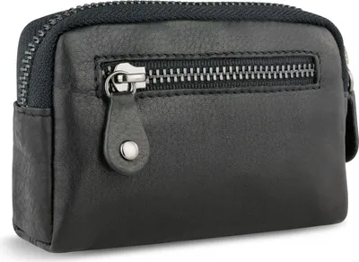 A black leather key pouch with a zipper.