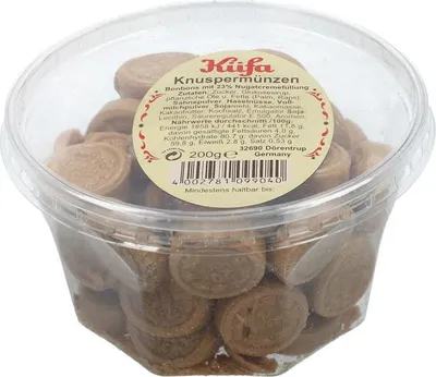Produktbild von Küfa Knuspermünzen Karamell Münzen mit Nougatcremefüllung 200g