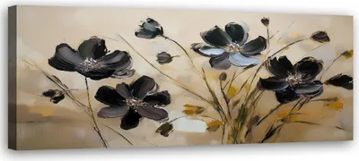 Produktbild von Leinwandbild Gemalte Mohnblumen Blumen 150x50 Feeby Schwarz bild für die wand bereit zum aufhängen