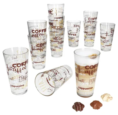 Produktbild von 12x Candy Latte Macchiato Gläser 380ml Schrift-Dekor stapelbar Kaffee-Glas