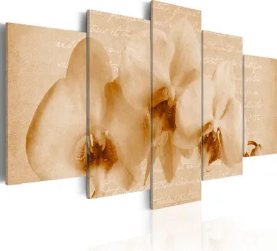 Produktbild von Leinwandbilder Blumen 200x100 cm Vlies Leinwandbild 5 tlg Kunstdruck modern Wandbilder XXL Wanddekoration Design Wand Bild - Orchidee Vintage beige 020110-74