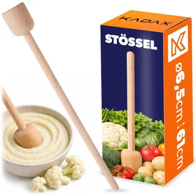 Zdjęcie produktu dla KADAX Drewniana tłuczka do kapusty kiszonej, 61 x 6,5 cm, tłuczka do kiszenia kapusty, tłuczka do ziemniaków, drewniana mieszadło, ręczna tłuczka, drewniana tłuczka