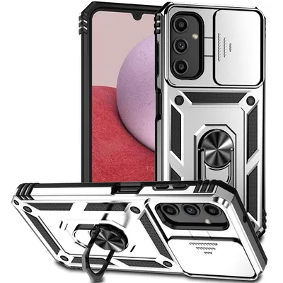 Obrázek produktu pro Pouzdro pro Samsung Galaxy A14 5G dvouvrstvé pouzdro s posuvným krytem kamery a prstencovým stojánkem Stříbro