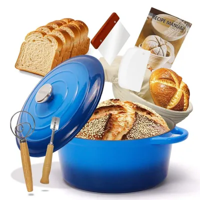 Produktbild von Gusseisen Topf 5L Ø 26cm Emailliert Dunkelblau Induktion Brotbacktopf Schmortopf