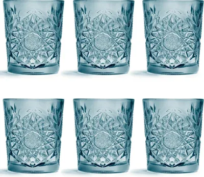 Produktbild von Hobstar Trinkgläser, 6er-Set – Blau – 355 ml / 35,5 cl – Vintage-Schliffdesign – spülmaschinenfest –