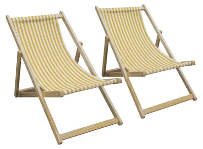 Image de Tamigi - Ensemble de 2 chaises longues en bois massif et textilène - Jaunes
