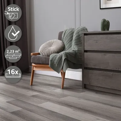 Zdjęcie produktu dla ML-Design Samoprzylepna wykładzina PVC, 2,23 m²/16 desek winylowych, sosna szara