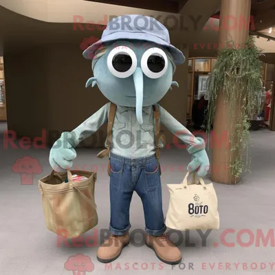 Produktbild von Maskottchenkostüm REDBROKOLY Olive Squid mit Chambray-Hemd und Tragetaschen