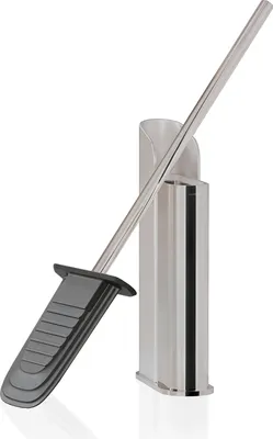 Image de Brosse de toilettes COSMIC en silicone, au design flexible et ultra-fin. Fixation au sol ou murale pour WC. Support de couleur chrome