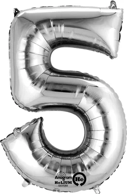 Image de amscan® 9906290 Ballon en plastique Nombre 5 - argenté