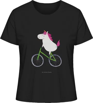 Produktbild von Mr. & Mrs. Panda damen shirt Einhorn Radfahrer Größe M - Schwarz - Geschenk, Oberteil, Unicorn, Radfahren, Rad, T-Shirt, Bike, Einhörner, Sommershirt
