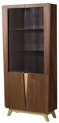 Produktbild von MASSIVMOEBEL24 Vitrine Nussbaum-Echtholzfurnier 100x40x200 braun lackiert BUTTERFLY #100