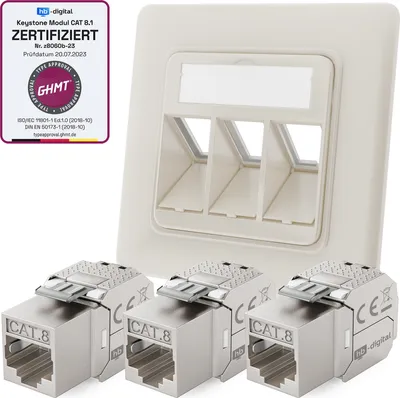 Produktbild von hb-digital Netzwerk Dose mit 3 x Keystone Modul CAT 8 Lan Steckdose RJ45 Unterputz RAL9010