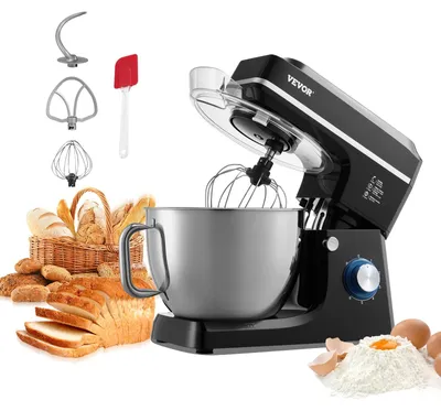 Zdjęcie produktu dla Robot kuchenny VEVOR, mikser do ciasta, 1400 W, 7,84 l, misa ze stali nierdzewnej, hak do ciasta, łopatka do mieszania z pochyloną głowicą do pieczenia i mieszania, czarny