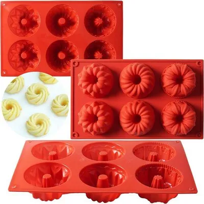 Produktbild von Mini-Silikon-Tulbandformen, 3 Stück, rote Antihaftbeschichtung, für Kuchen, Cookies, Muffins