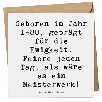 Produktbild von Mr. & Mrs. Panda Grußkarte Spruch 1980 Geburtstag Feier - Weiß - Geschenk, Happy Birthday, Geburtsjahr, Geburtstagsgeschenk, doppelkarte, faltkarte, anlasskarte, Alter