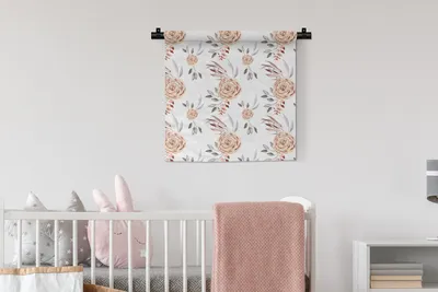 Produktbild von MuchoWow® Wandteppich Wandbehang Rosen - Gold - Weiß 60x60 cm Tapisserie Dekoration Wandtuch - Dekorationen - Wand Decke