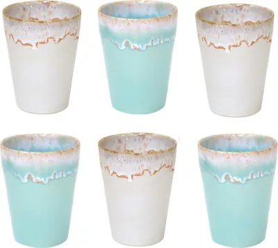 Immagine prodotto di Tazze Costa Nova Grespresso per latte macchiato – 38 cl – Set da 6 – Gres portoghese fatto a mano – Colore acquamarina – Bianco azzurro – 9,5 x 11 cm