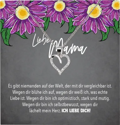 Produktbild von 22Feels Echt Silber Halskette - Liebe Mama Geschenk Geburtstag Muttertag Mutter Schmuck Set für Frauen - Herz Anhänger, Karte