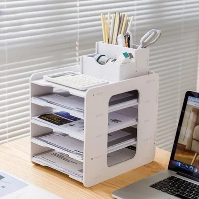 Obrázok produktu pre Organizér do kancelárie A4, stohovateľný, biely, na dokumenty, peňaženku, do kancelárie, školy, domácnosti, na pracovisko