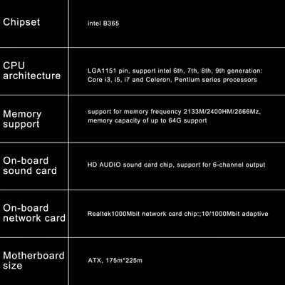 Image de Carte mère pour ordinateur DDR4 B365A4 LGA1151 CPU Support 64G Dual Channel Dual M.2 Interface Realtek 1000Mbit USB3.0 SATA3.0 All-Solid Capacitors High-Speed Transmission High-Speed High-Clear Visual Experience