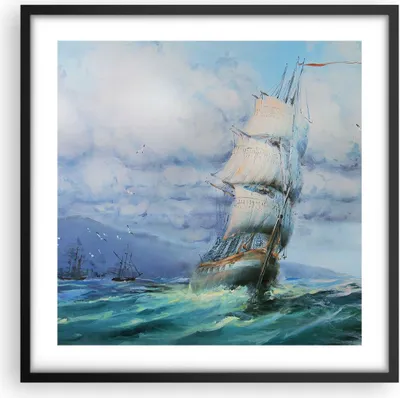 Produktbild von Gerahmtes Poster - Schwarzer Rahmen - Meer Segelschiff - 50x50 cm - Wand Bild - Wanddeko - Wandbilder - Kunstposter - Wandposter - Bilderrahmen - Bilder - Kunstdruck - Wandbild - P2BAC50x50-3782