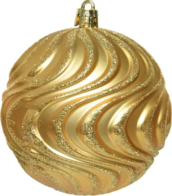 Produktbild von Weihnachtskugeln Kunststoff 8cm Wellen Ornamente 12er Set - Hellgold