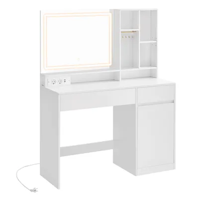 Produktbild von VASAGLE Schminktisch mit LED-Beleuchtung, Steckdosenleiste, Frisiertisch mbladen, verstellbaren Ablagen, 110 cm breit, Schmuckaufbewahrung
