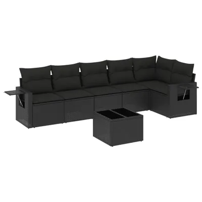 Produktbild von vidaXL 7-tlg. Garten-Sofagarnitur mit Kissen Schwarz Poly Rattan