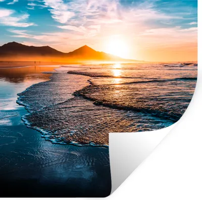 Produktbild von MuchoWow® Wandtattoo Wandsticker Wandaufkleber Sonnenuntergang - Meer - Berg - Horizont - Landschaft - Blau 100x100 cm Selbstklebend und Repositionierbar - Wierderverwendbar - Selbstklebend