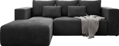 Produktbild von MIRJAN24 Ecksofa Stripes, Sofa mit Bettkasten und Schlaffunktion, L-Form, Rückenlehne in Form beweglicher Kissen (Farbe: Poso 34, Seite: Links)