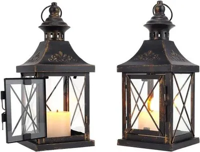 Produktbild von Famanu Hängelaterne Set von 2 - 27 cm hoch, Metall Kerzenhalter für Wohnraumdekoration, Feste und Veranstaltungen - Innen und Außen
