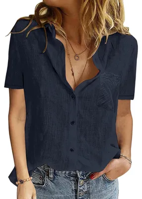Produktbild von Chiffonbluse – V-Ausschnitt – Kurze Ärmel – Marineblau