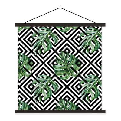 Produktbild von MuchoWow® Textilposter Monstera - Blätter - Tropisch - Dschungel - Muster 90x90 cm mit schwarzem Rahmen - Magnetisches