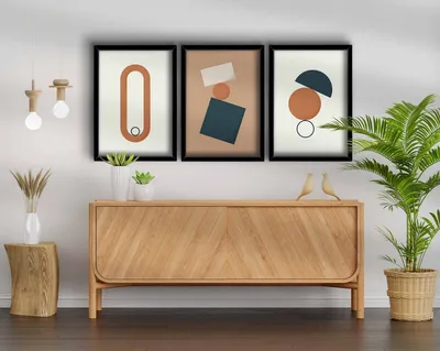 Productafbeelding van Wallity, 3P3853NISCT-002, Decoratief MDF-schilderij met lijst (3 stuks), 100% MDF, zalmkleurig, 38 x 53 cm