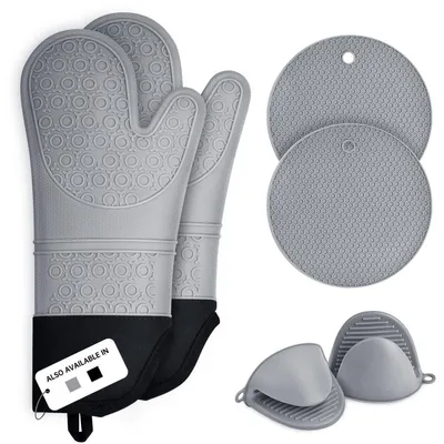 Productafbeelding van Ovenwanten, siliconen, set van 6, hittebestendig tot 230°C, antislip, grijs
