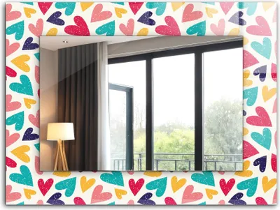 Produktbild von Dekorativer Wandspiegel - Bedruckter Spiegel - Motiv - 80x60 cm - Buntes Herzmuster
