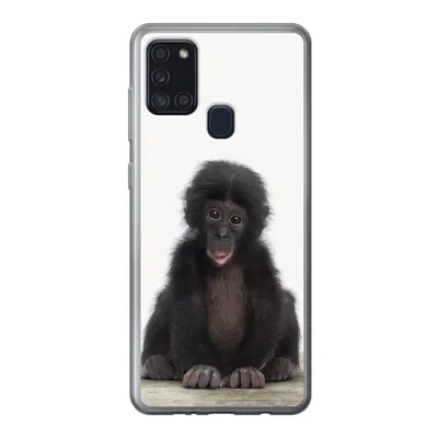 Produktbild von MuchoWow® Handyhülle Schutzhülle Hülle für Samsung Galaxy A21s Kind - Affe - Schimpanse - Babytiere - Jungen - Mädchen Silikon Softcase Handy Hülle - Hartschale