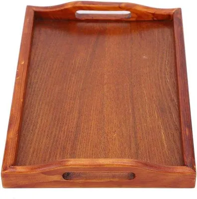 Image de Plateau rectangulaire antidérapant en bois brun clair avec poignée