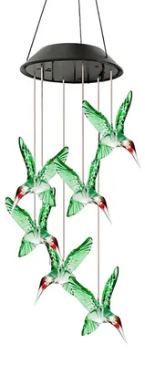 Produktbild von Solar-Vogel-Windspiel, Licht, Farbwechsel, wasserdicht, schwarzes Gehäuse, LED für den Außenbereich, für Garten, Balkon, kleine farbige Vögel