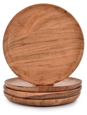 Imagen del producto de Juego de 4 platos de madera de acacia, ideal para aperitivos y postres