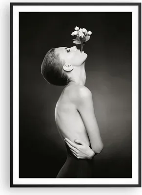 Produktbild von Gerahmtes Poster - Schwarzer Rahmen - Nackt Frau Blumen - 70x100 cm - Wand Bild - Wanddeko - Wandbilder - Kunstposter - Wandposter - Bilderrahmen - Bilder - Kunstdruck - P2BPA70x100-4849