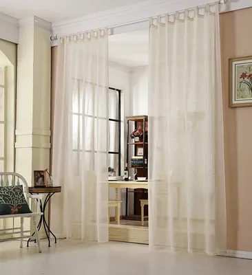 Produktbild von WOLTU 2er-Set Gardinen transparent mit Schlaufen Leinen Optik lichtdurchlässige Vorhänge Fensterschal Creme 140x245 cm